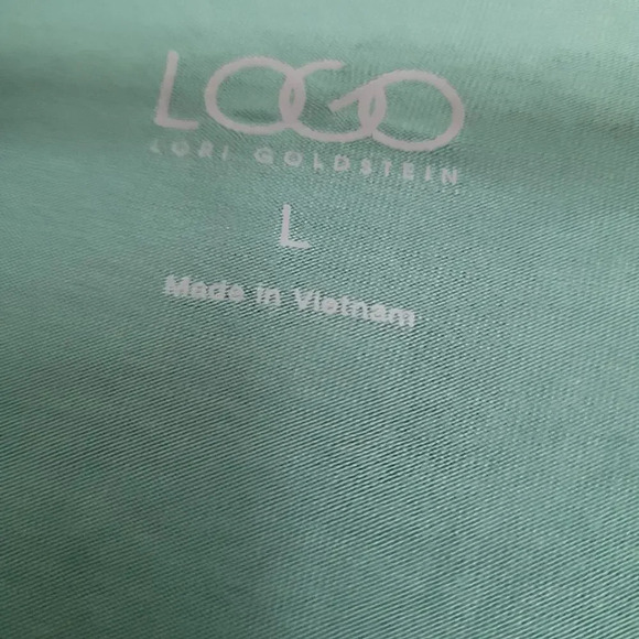 LOGO by Lori Goldstein Womens Blouse Top L Green Rayon Long Sleeves Lagenlook - Picture 2 of 7